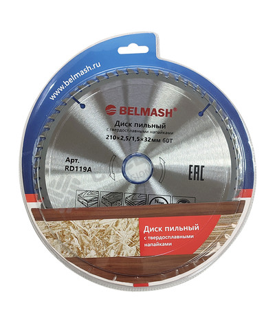 Фотография Диск пильный Belmash 210х2.5/1.5х32/30мм 60Т
