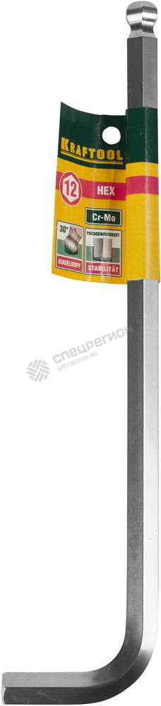 Фотография Ключ KRAFTOOL "INDUSTRIE" имбусовый, длинный c шариком, Cr-Mo, хромосатинированное покрытие, HEX 12 