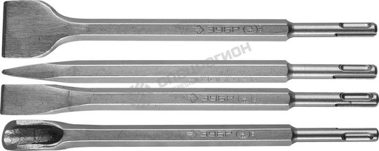 Фотография Набор долот Зубр SDS+ 4 шт (Пикообразное 250 мм, плоские 20,40 мм x 250, канальное 250 мм)