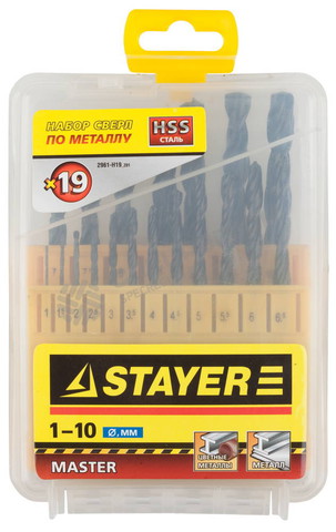 Фотография Набор сверл Stayer по металлу 19 шт. (1 - 10 мм)