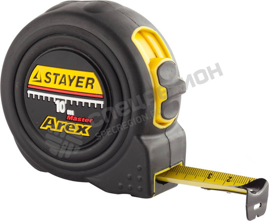 Фотография Рулетка Stayer 3410-10_z01 "PROFI" "AREX", двухкомпонентный противоударный корпус, упрочненное полотно, 10м/25мм